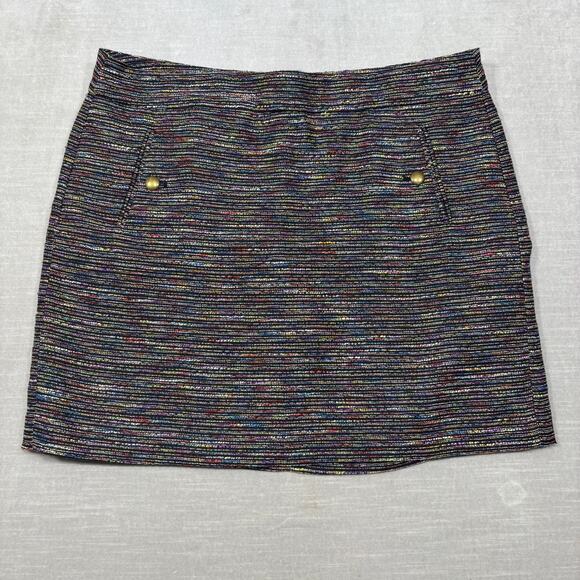 LOFT Rainbow Striped Skirt 14 Retro Mod Preppy Academia Multicolor Pocket Lined - Picture 1 of 8